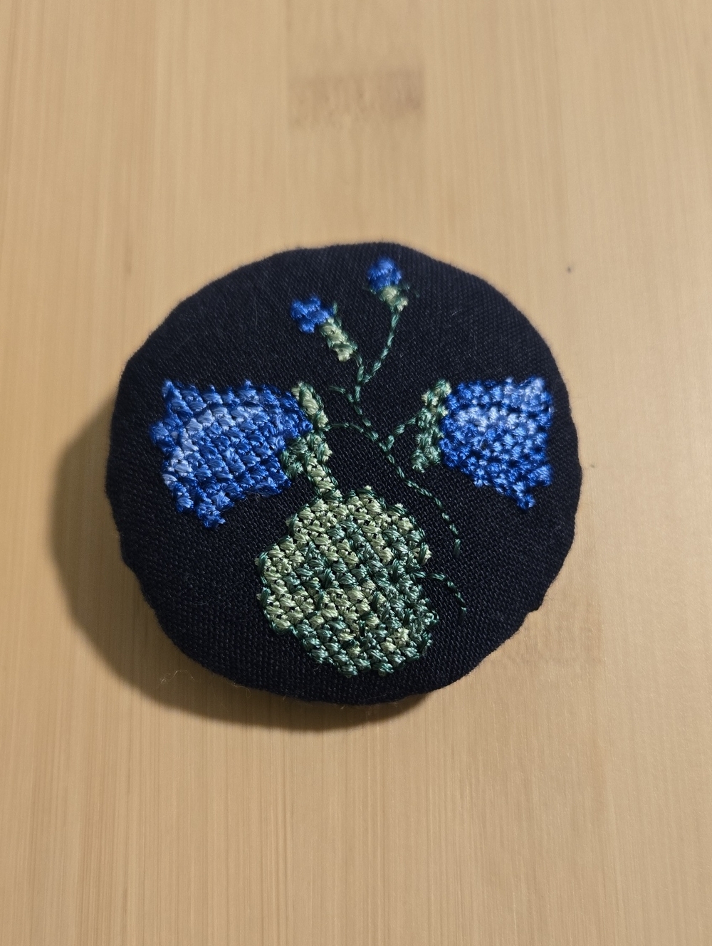 Hand-Embroidered Navy Floral Pin
